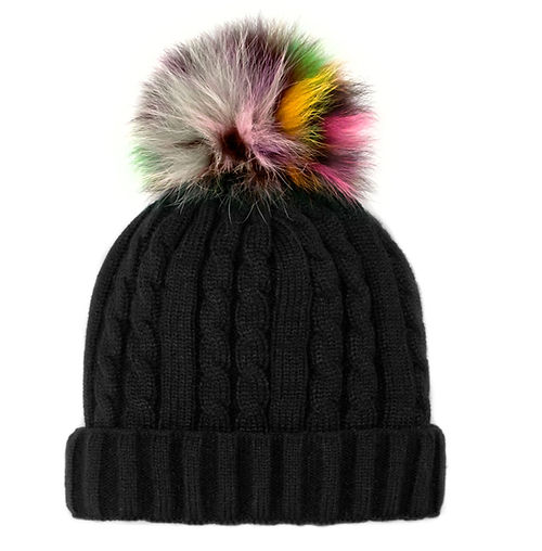 Cable Knit Beanie w/ Fleece Lining & Pom