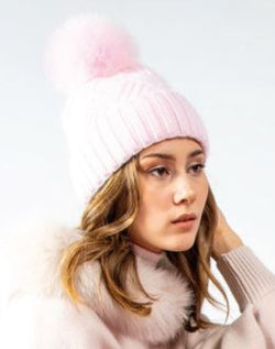 Knitted Hat w/ Fox Pom