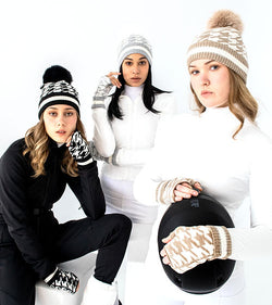 Knit Houndstooth Beanie w/ Pom