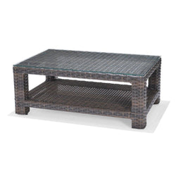 North Cape Lakeside Wicker Sectional Seating Husk / Rectangular Coffee Table w/ Glass